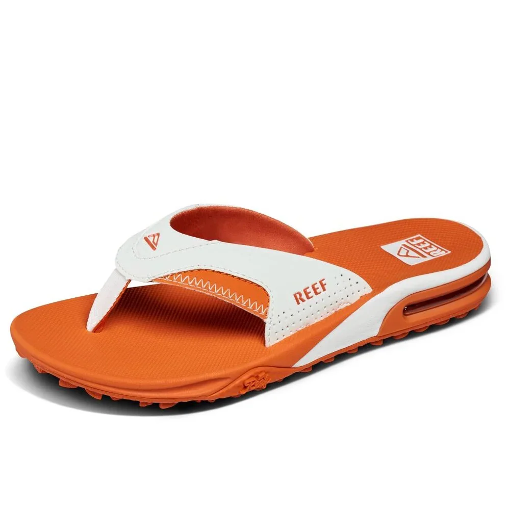 Reef Men's Fanning Pregame Flip-Flop, White/Orange, 8